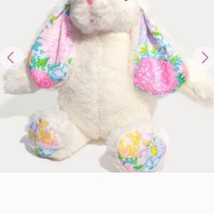 Lilly Pulitzer Cream Plush Bunny with Pink Floral Ears and Pastel Accents